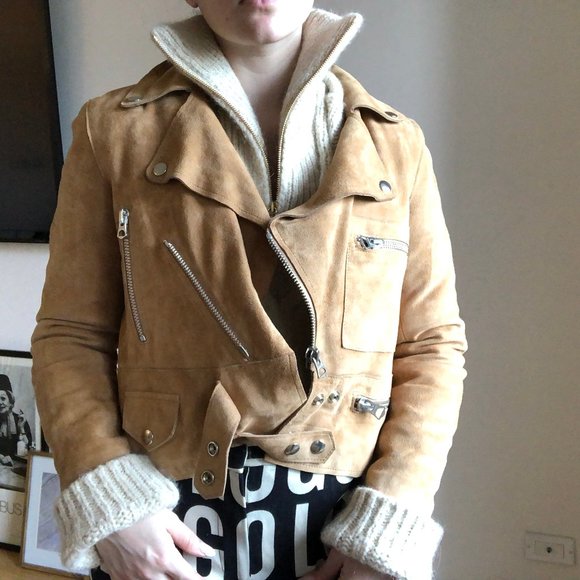 Acne Studios Suede Biker Motorcycle Jacket Camel - Picture 2 of 7